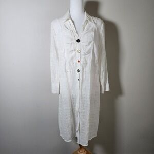 Gordon Smith Shirt Dress Women's 12 White‎ Tunic Cover Up Buttons Beachy Blouse